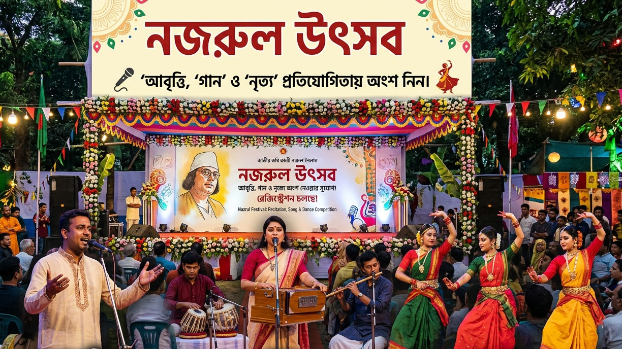 ভোলায় নজরুল উৎসব: আবৃত্তি, গান ও নৃত্যে অংশ নেওয়ার সুযোগ