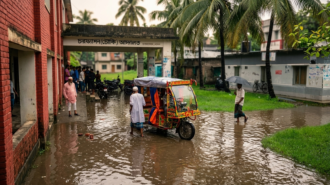 সামান্য বৃষ্টিতেই চরফ্যাশন চৌকি আদালত প্রাঙ্গণে জলাবদ্ধতা, নিরসনে ৪৬ লাখ টাকার প্রকল্প