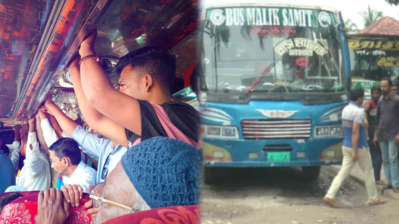 ভোলায় বাসে অতিরিক্ত যাত্রী পরিবহনের অভিযোগ, ঝুঁকিতে যাত্রীদের নিরাপদ যাতায়াত