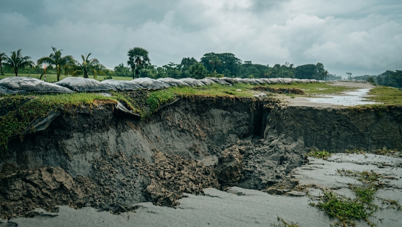 বৃষ্টিতেই ধস মনপুরার হাজার কোটি টাকার বেড়িবাঁধে, নিম্নমানের কাজের অভিযোগ